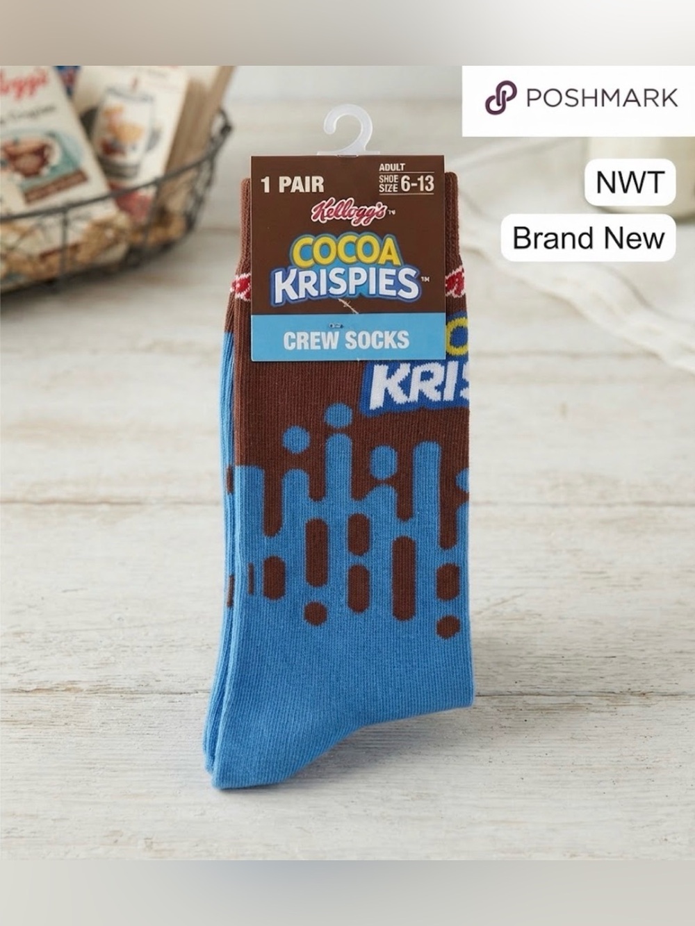 Kellogg's COCOA KRISPIES Novelty Crew Socks Adult Shoe Size 6-13